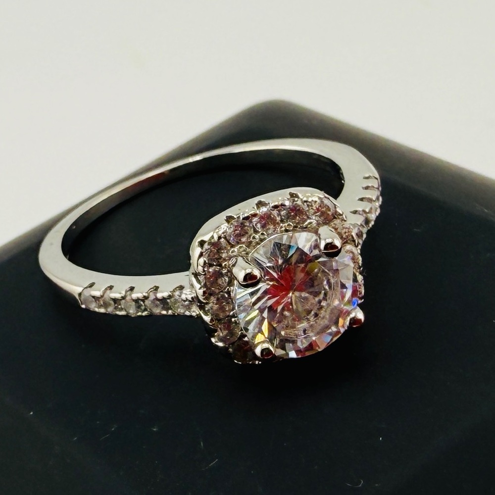 Halo Engagement Ring One CT CZ A++++ .925 Size 8-1/2 New